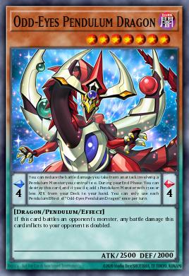 Odd-Eyes Pendulum Dragon, a Pendulum Monster with a green lower half